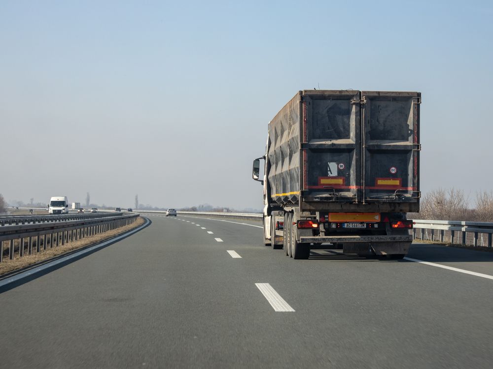 Cargo truck traveling on a highway
